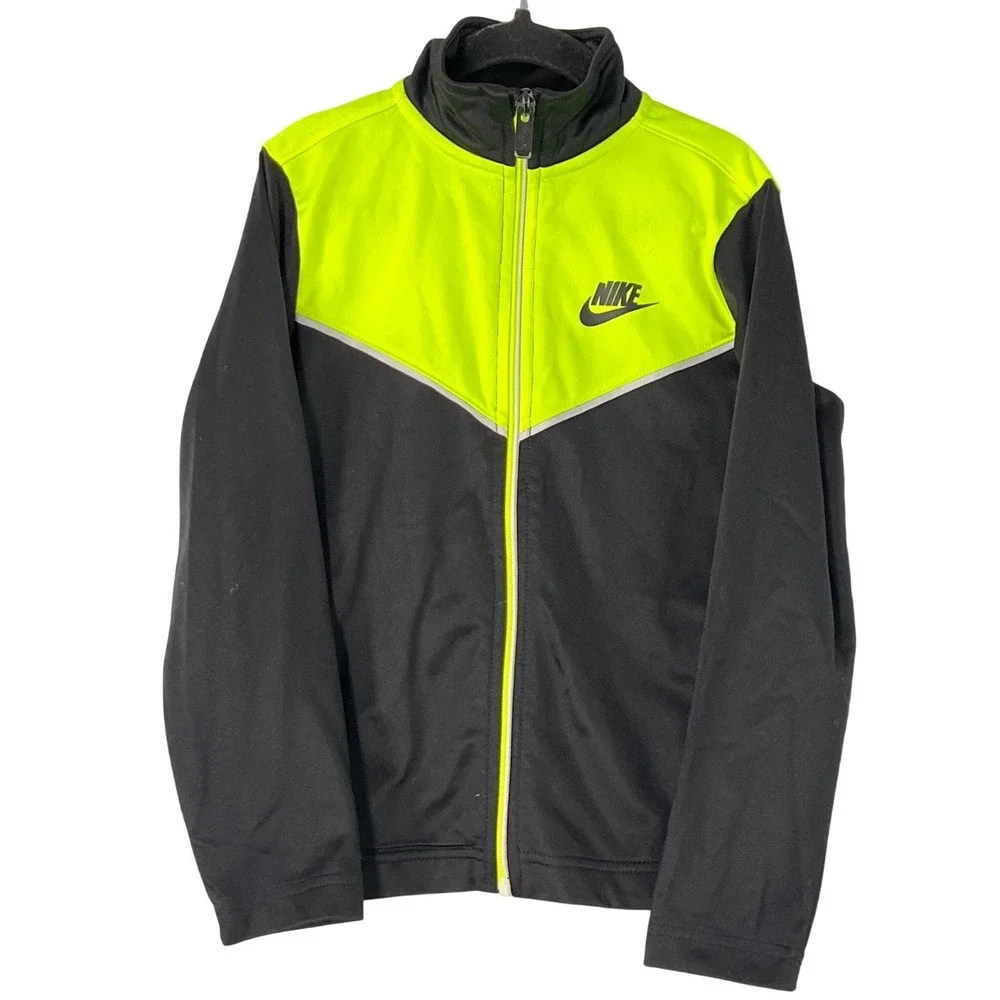 Nike Kids Neon Green Black Full Zip Track Suit Jacket Sporty Boys 6 Classic Bold